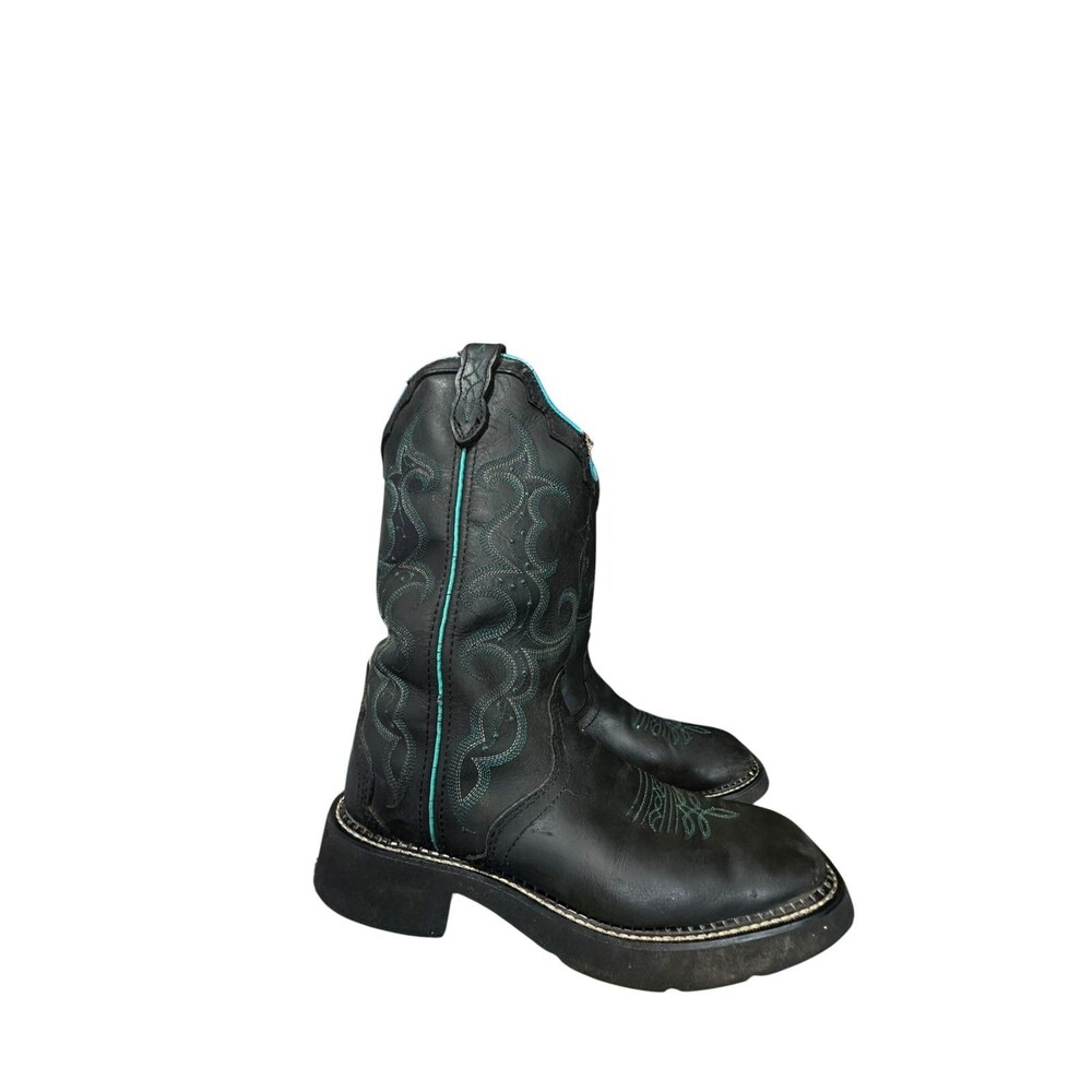 Justin Gypsy Cowgirl Boots L2902 Black Turquoise Square Toe Women's 8B Used